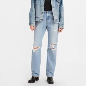 Levi's 501 90s Straight Leg Distressed Jeans Medium Wash